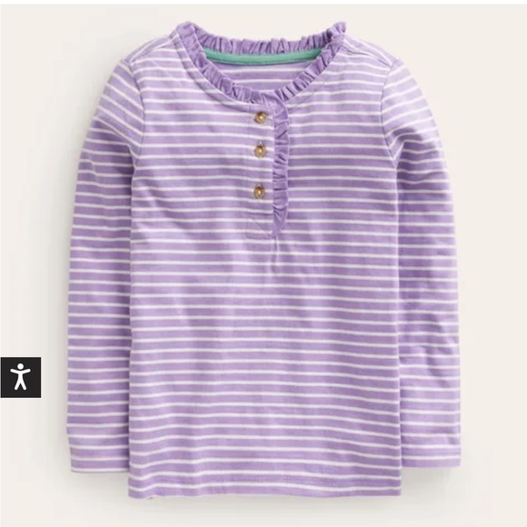 Mini Boden Henley Ruffle Breton Top, ivory/purple, 7-8. - Picture 1 of 5